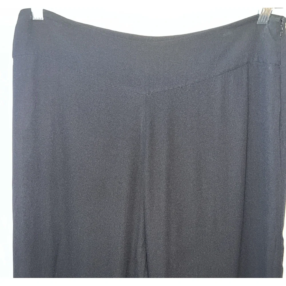 Eileen Fisher Silk Georgette Crepe Straight Pant Womens Size Medium Black
